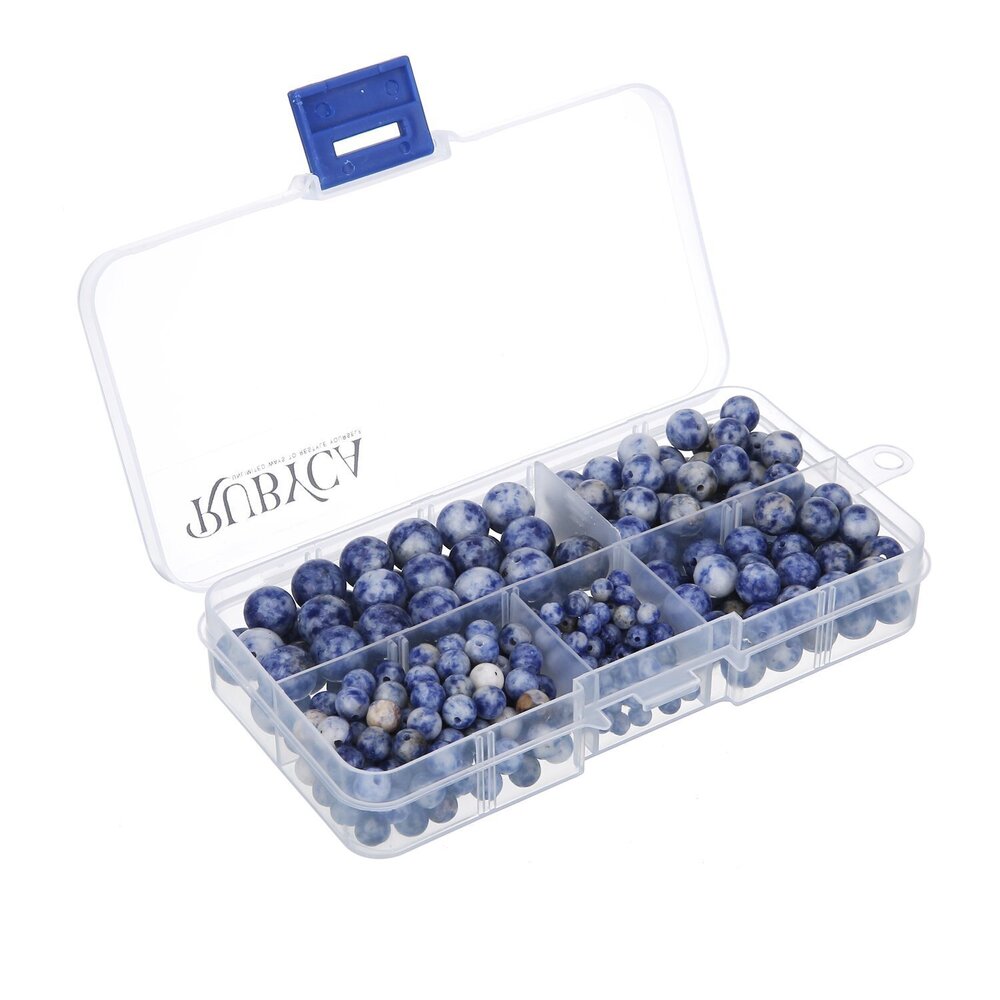 4903 Natural Blue Spot Gemstone Round Loose Beads Organizer Plastic Box
